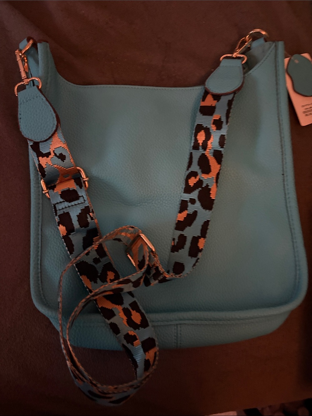 FASHION Light Blue Leather Tote Interior - Sky Blue Lining
